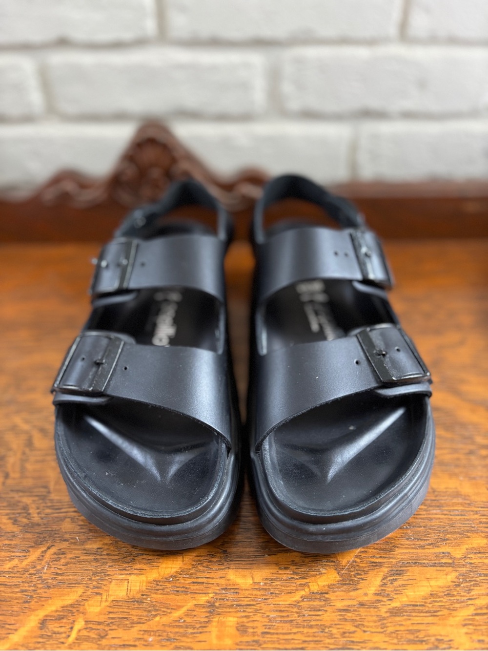 Papillio Black Double-Buckle Slide Sandals